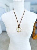 Bronze O-Ring on Taupe Brown Leather Necklace