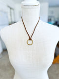 Bronze O-Ring on Taupe Brown Leather Necklace