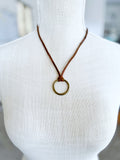 Bronze O-Ring on Brown Leather Necklace