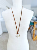 Bronze O-Ring on Brown Leather Necklace