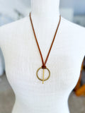 Bronze O-Ring on Brown Leather Necklace