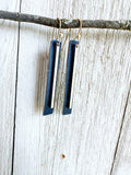 Silver Bar on Navy Blue Leather Earrings w/ Silver Ear-wires