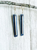 Silver Bar on Navy Blue Leather Earrings w/ Silver Ear-wires