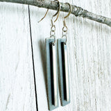 Silver Bar on Dusty Teal Leather Earrings w/ Silver Ear-wires