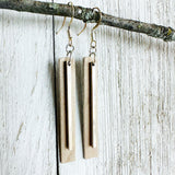 Silver Bar on Champagne Leather Earrings w/ Silver Ear-wires