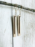Silver Bar on Champagne Leather Earrings w/ Silver Ear-wires