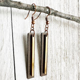 14K Rose Gold Bar on Gray Leather w/ Copper Earwires