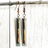 14K Rose Gold Bar on Dusty Teal Leather w/ Copper Earwires