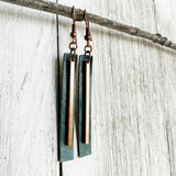 14K Rose Gold Bar on Blue Leather w/ Copper Earwires