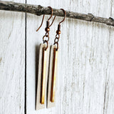 14K Rose Gold Bar on Champagne Leather w/ Copper Earwires