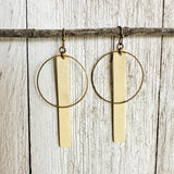 Bronze + Beige - Leather Bar + Metal Circle Earrings