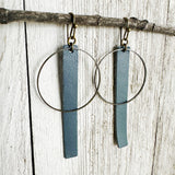 Bronze + Dusty Teal - Leather Bar + Metal Circle Earrings