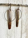 Bronze + Dark Brown - Leather Bar + Metal Circle Earrings