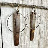 Bronze + Dark Brown - Leather Bar + Metal Circle Earrings