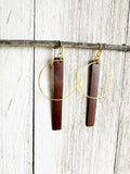 Dark Brown & Gold - Leather Bar + Metal Circle Earrings