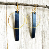 Blue & Gold - Leather Bar + Metal Circle Earrings