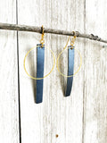 Blue & Gold - Leather Bar + Metal Circle Earrings