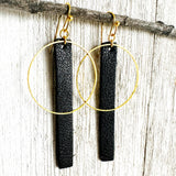 Black & Gold - Leather Bar + Metal Circle Earrings