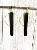 Black & Gold - Leather Bar + Metal Circle Earrings