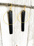 Black & Gold - Leather Bar + Metal Circle Earrings