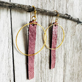 Purple & Gold - Leather Bar + Metal Circle Earrings