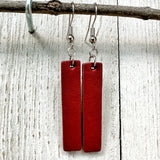 Red Leather Bars w/ Silver Hardware Earrings