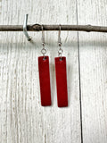 Red Leather Bars w/ Silver Hardware Earrings