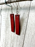 Red Leather Bars w/ Silver Hardware Earrings