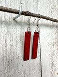 Red Leather Bars w/ Silver Hardware Earrings