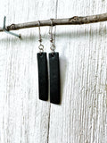 Black Leather Bars w/ Silver Hardware Earrings