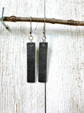 Gunmetal Gray Leather Bars w/ Silver Hardware Earrings