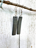 Gunmetal Gray Leather Bars w/ Silver Hardware Earrings
