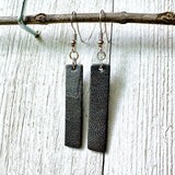 Gunmetal Gray Leather Bars w/ Silver Hardware Earrings