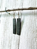 Gunmetal Gray Leather Bars w/ Silver Hardware Earrings