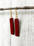 Red Leather Bars w/ Gold Hardware Earrings