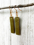 Green Leather Bars w/ Gold Hardware Earrings