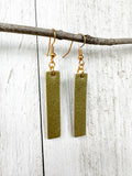 Green Leather Bars w/ Gold Hardware Earrings
