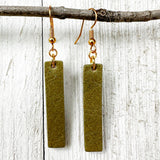 Green Leather Bars w/ Gold Hardware Earrings