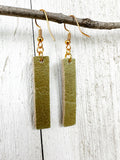 Green Leather Bars w/ Gold Hardware Earrings