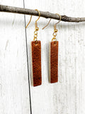 Light Brown Leather Bars w/ Gold Hardware Earrings