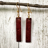 Dark Brown Leather Bars w/ Gold Hardware Earrings