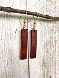 Dark Brown Leather Bars w/ Gold Hardware Earrings