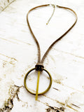Bronze O-Ring on Taupe Brown Leather Necklace