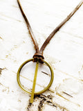 Bronze O-Ring on Brown Leather Necklace