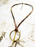 Bronze O-Ring on Brown Leather Necklace