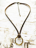Bronze O-Ring on Taupe Brown Leather Necklace