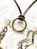 Bronze O-Ring on Taupe Brown Leather Necklace