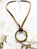 Bronze O-Ring on Brown Leather Necklace