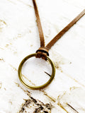 Bronze O-Ring on Brown Leather Necklace