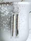 Silver Bar on Leather Earrings w/ Silver Ear-wires